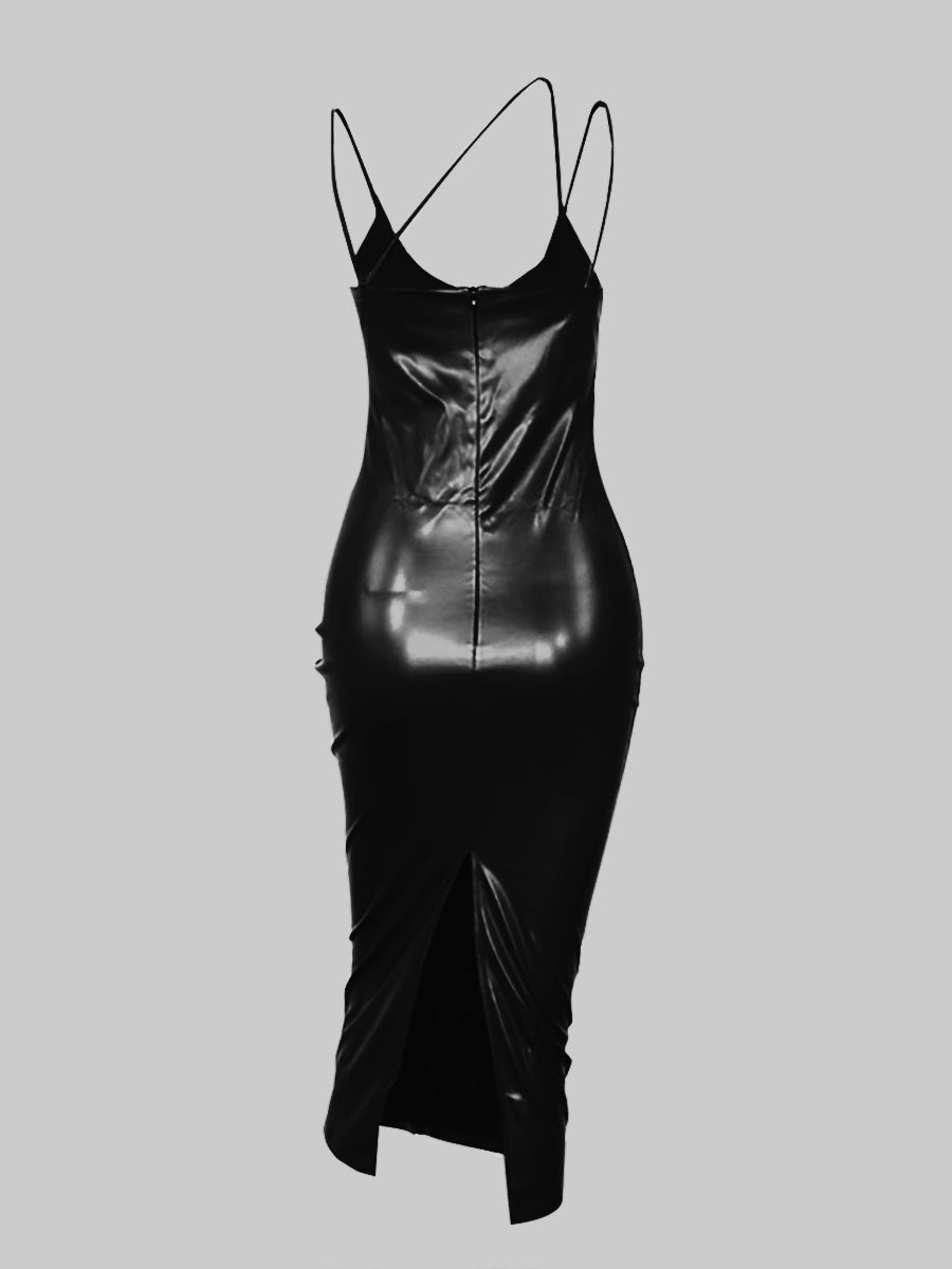 Leather Strappy Midi Dress