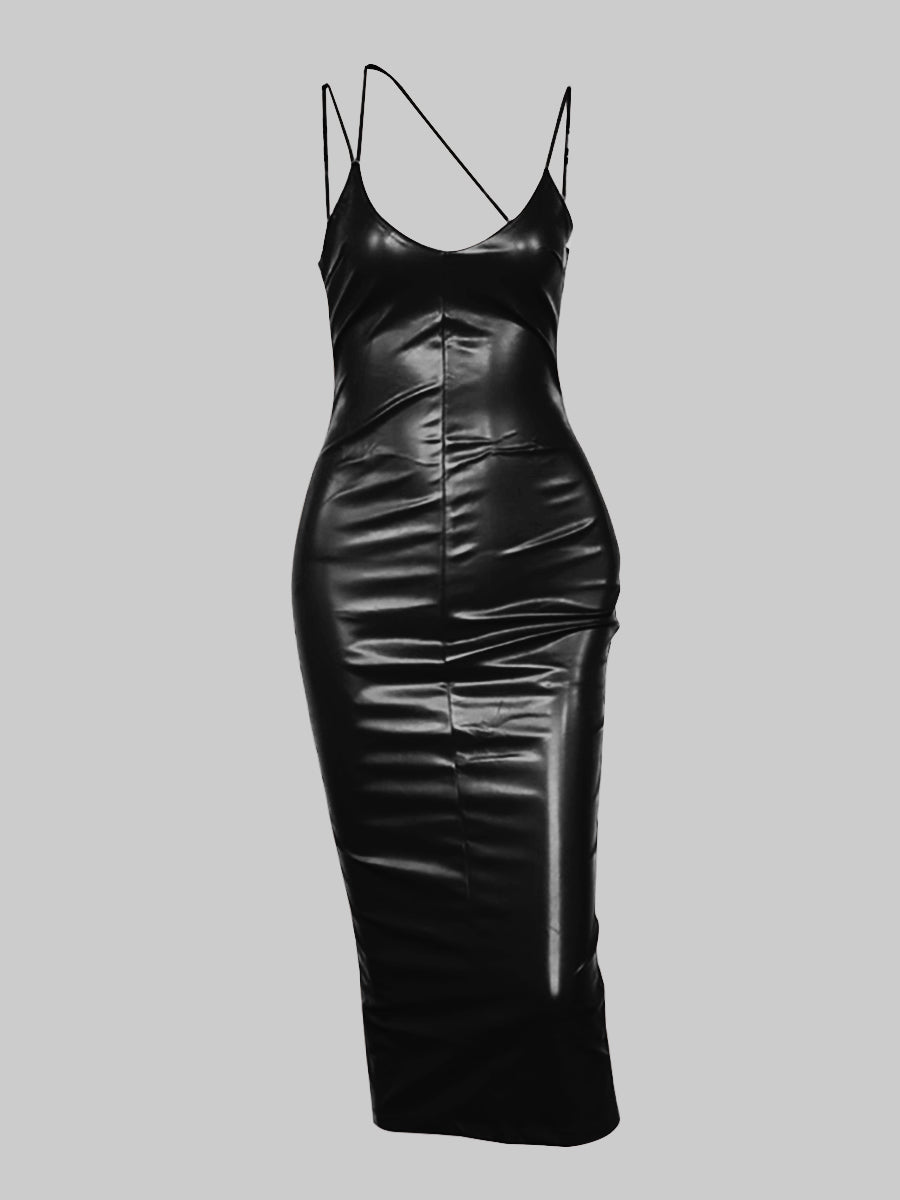 Leather Strappy Midi Dress
